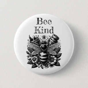 Bee Kind Honungsbin, honung och blommor Knapp