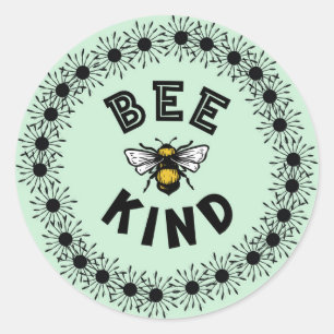 Bee Kind Humla Kindness Blommigt Design Runt Klistermärke