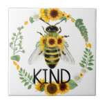 Bee Kind Painting Sunblommor Kindness Ceramic Tile Kakelplatta<br><div class="desc">Bikeramiskt plattor med målat bin och solblommor för att uppmuntra och främja vänlighet.</div>