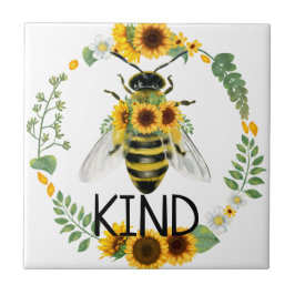 Bee Kind Painting Sunblommor Kindness Ceramic Tile Kakelplatta