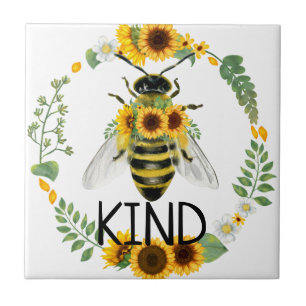 Bee Kind Painting Sunblommor Kindness Ceramic Tile Kakelplatta