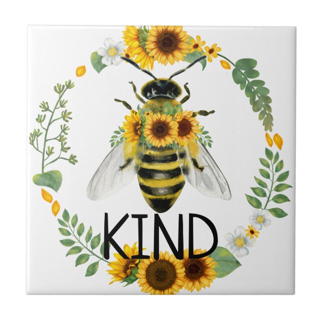 Bee Kind Painting Sunblommor Kindness Ceramic Tile Kakelplatta (Framsidan)