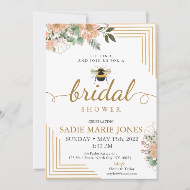 Bee Kind Red Flowers Inbjudningskort för möhippan (Framsida)