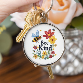 Bee Kind Rund Silverfärgad Nyckelring