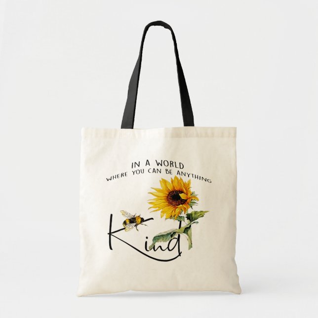 Bee Kind Solros Tote Bag Tygkasse (Framsidan)
