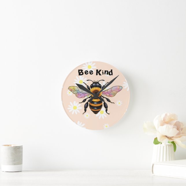 Bee Kind Sunflower Bee Rund Klocka (Hem)