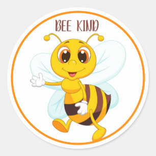 "Bee Kind to All" Gult Black Bee Teckning Runt Klistermärke