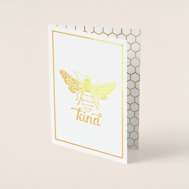 Bee Kind | Var vänlig | Guld Foil Ornate Bee Folierat Kort (Framsida)