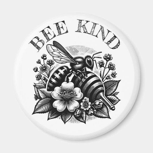 Bee Kind | "Vintage Honung and Flowers Quote Magnet (Framsidan)