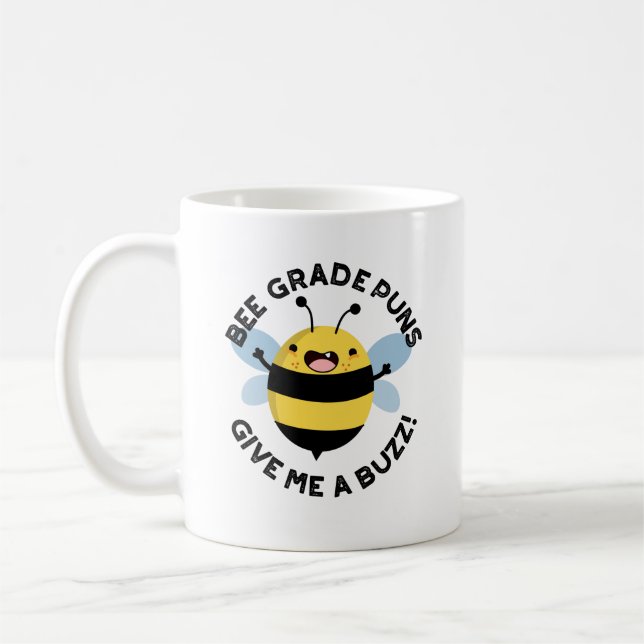 Bee Klass Puns Ge Me A Buzz Pun Kaffemugg (Vänster)