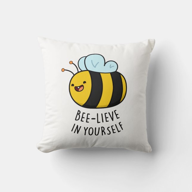 Bee-lieve in Yourself Funny Bee Pun Kudde (Framsida)