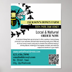 Bee Logotyp - Beeyard, honungsfarmsreklam Poster