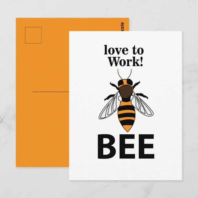 Bee Love To Work Bee Vykort (Fram/baksida)