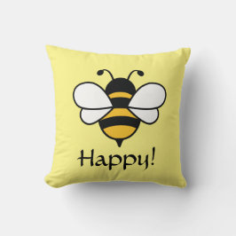 Bee Lycklig cushion med Bee-bild. Redigerbar Kudde