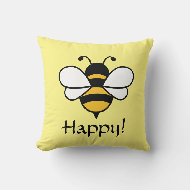 Bee Lycklig cushion med Bee-bild. Redigerbar Kudde (Framsida)