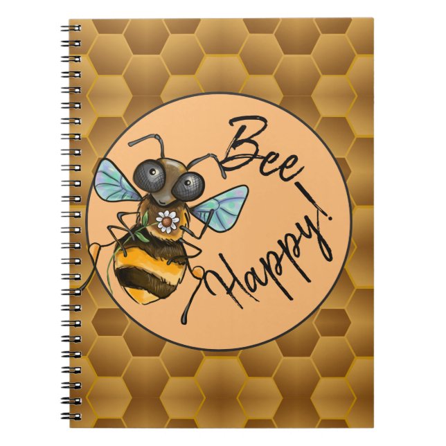 Bee Lycklig! Cute honey Bee Anteckningsbok (Framsidan)