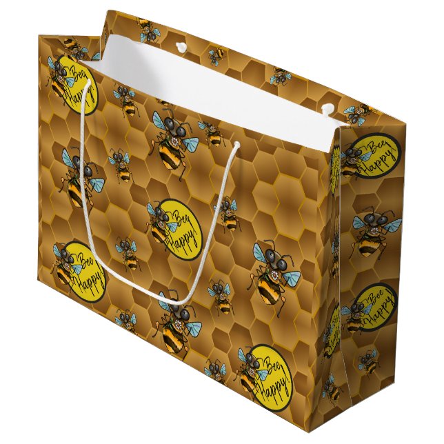 Bee Lycklig! Cute honey Bee Large Gift Bag (Framsidan Vinklad)