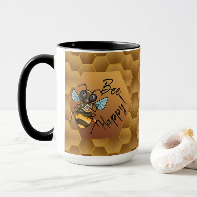 Bee Lycklig! Cute honey Bee Mugg (Med munk)