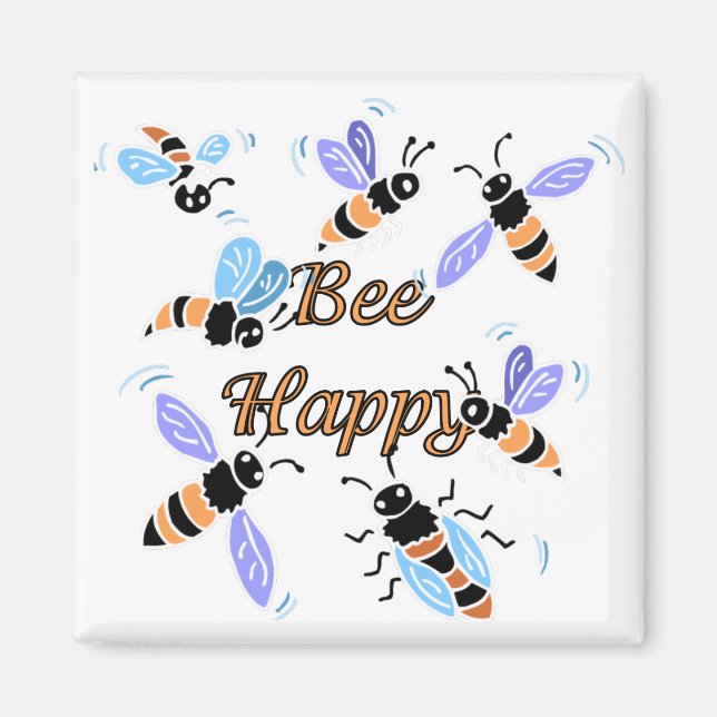 Bee Lycklig Cute Humla Tees och Gåvor Magnet (Framsidan)
