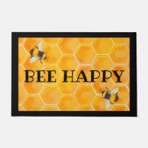 Bee Lycklig Door Mat med Honeycomb