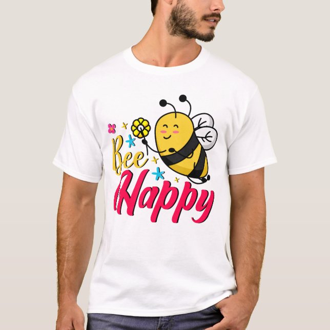 Bee Lycklig Flower Tecknad T Shirt (Framsida)