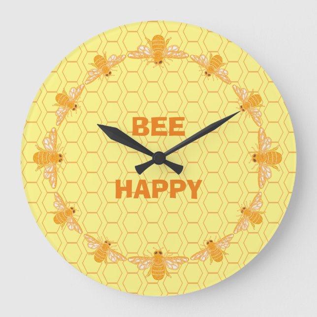 Bee Lycklig honeycomb Stor Klocka (Framsida)