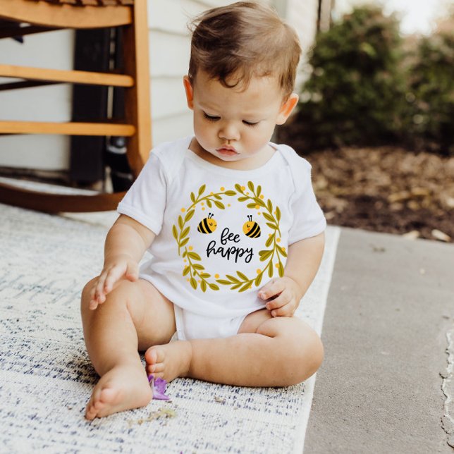 Bee Lycklig Honungsbin Gult Stars | Baby Bodykosty T Shirt (Skapare uppladdad)