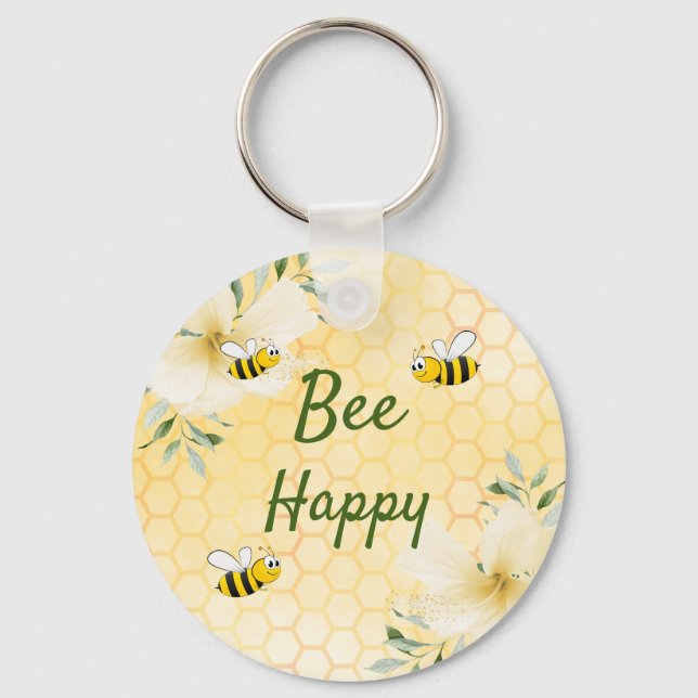 Bee Lycklig humla gult honeycomb söt Nyckelring (Framsida)
