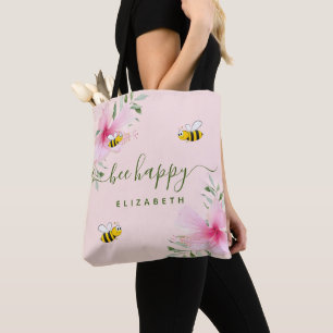 Bee Lycklig humla ro guld blommigt monogram Tygkasse