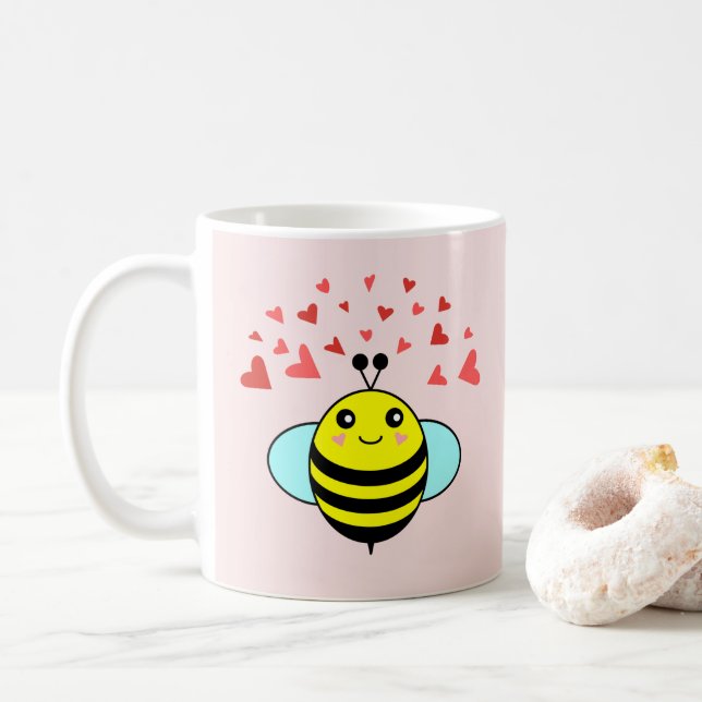 Bee Lycklig Kärlek Heart Kaffemugg (Med munk)