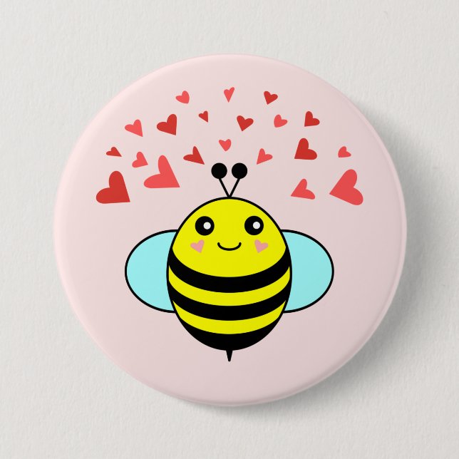 Bee Lycklig Kärlek Heart Knapp (Framsida)