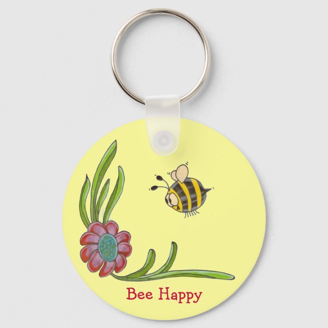 Bee Lycklig Keychain Nyckelring (Framsida)