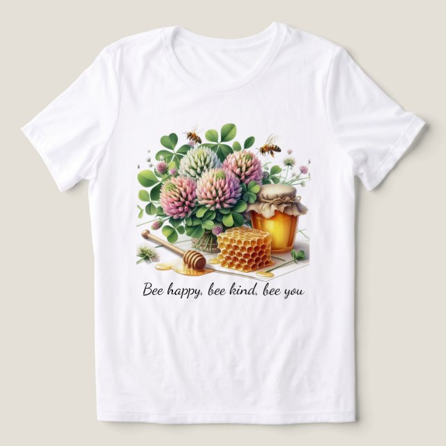 Bee Lycklig Klöver Honung T-Shirt (Design Framsida)