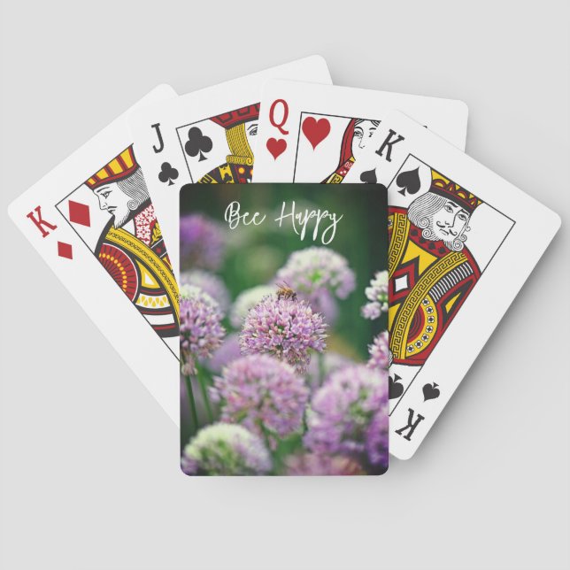 Bee Lycklig med Lila Allium Flower Motivering Casinokort (Baksidan)