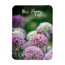 Bee Lycklig med Lila Allium Flower Motivering Magnet