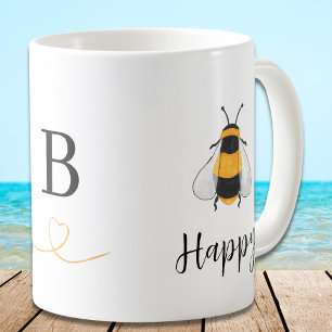 Bee Lycklig Monogram Kaffemugg