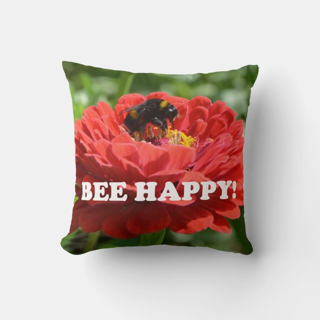 Bee Lycklig Red Flower Kudde (Framsida)