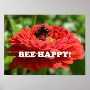 Bee Lycklig Red Flower Poster