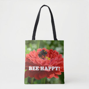 Bee Lycklig Red Flower Tygkasse