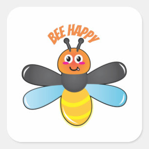 Bee Lycklig Smiling Tecknad Firefly Insekt Charact Fyrkantigt Klistermärke