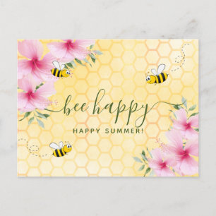 Bee lycklig sommar humla rosa blommigt hälsning vykort