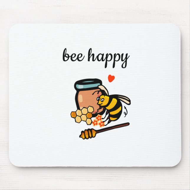 Bee lycklig söt gult och blå ord art musmatta (Framsidan)
