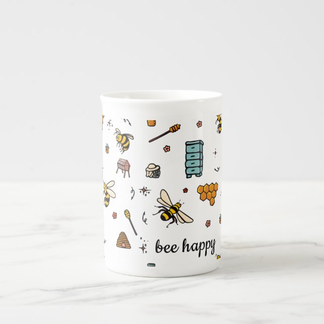 Bee lycklig söta bin ord art benporslin mugg (Framsidan)