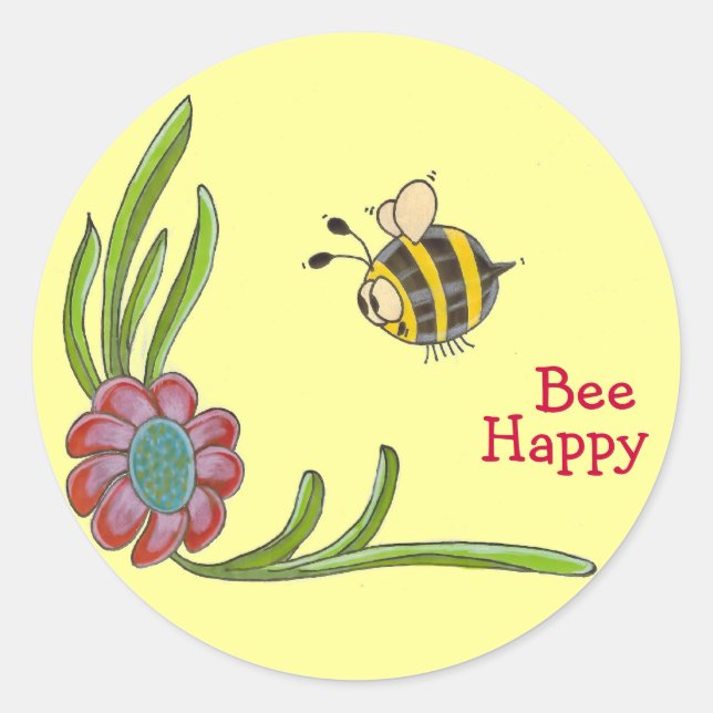 Bee Lycklig Sticker Runt Klistermärke (Framsida)