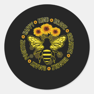 Bee Lycklig vänd Modig Humble Smart Positive Bumbl Runt Klistermärke