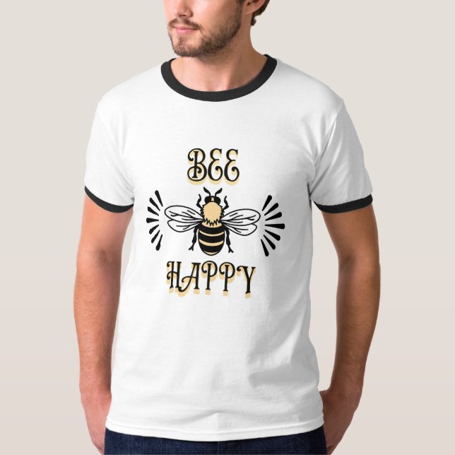 Bee Lycklig | Vintage Färg Honungsbi T Shirt (Framsida)