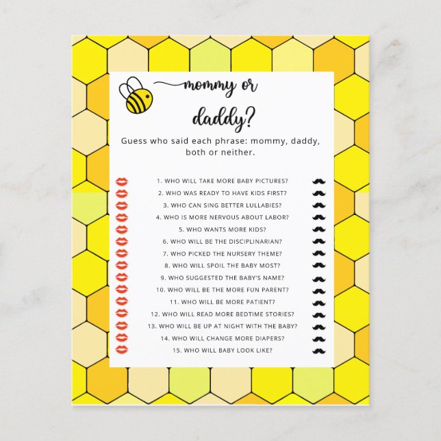 BEE mamma eller babyduschspel (Framsida)