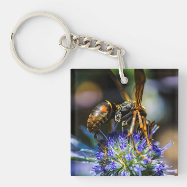 Bee Medveten-kvadratisk (dubbla-sidig) nyckelkedja (Framsidan)