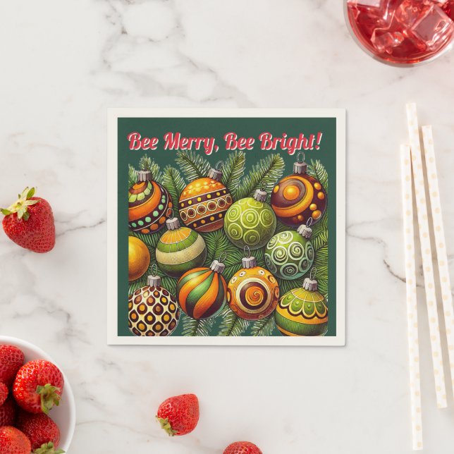 Bee Merry, Bee Bright! | X-massan Ornament Napkins Pappersservett (Insitu)