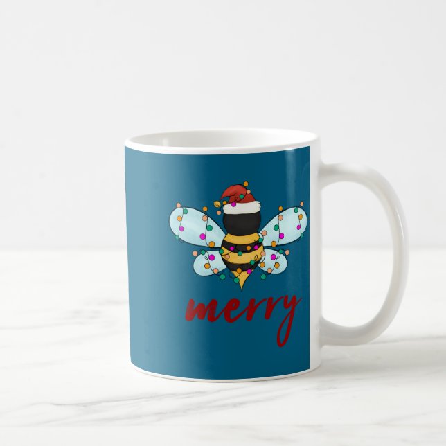 Bee Merry Christmas Bee In Santa Hat Cute Merry Xm Kaffemugg (Höger)